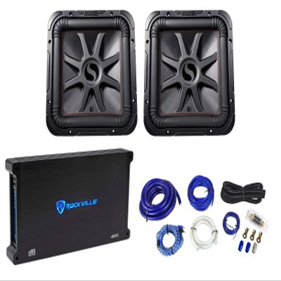 KICKER 2 45L7R122 12" 1200w L7R Car Subwoofers, Solo-Baric Subs+Amplifier+Wires