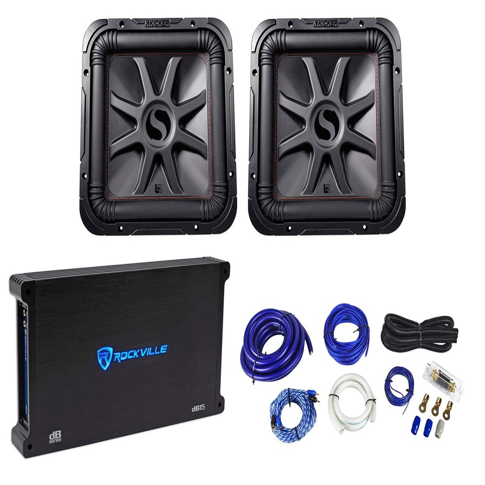 KICKER 2 45L7R122 12" 1200w L7R Car Subwoofers, Solo-Baric Subs+Amplifier+Wires