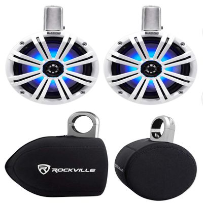 KICKER 2 45KMTC8W 8" 600w Marine Wakeboard Tower Speakers w/LED's+Covers KMTC8