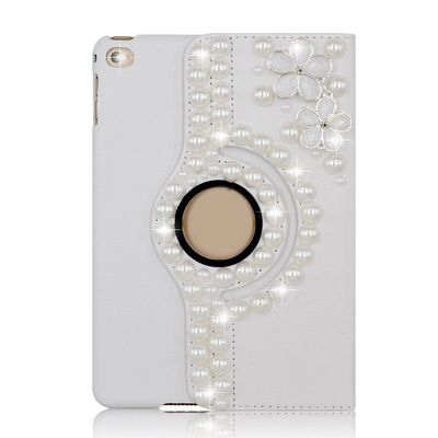 STENES Galaxy Tab A 10.1 Case - Stylish - 3D Handmade Crystal Flowers Floral 360 Degree Rotating Stand Cover with Auto Sleep/Wake Feature for Samsung Galaxy Tab A 10.1 - White