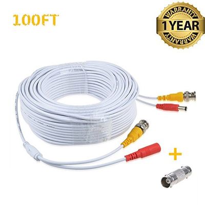 Accessory USA 100ft White Video and Power BNC Cable for CCTV Security Cameras for Amcrest Cameras