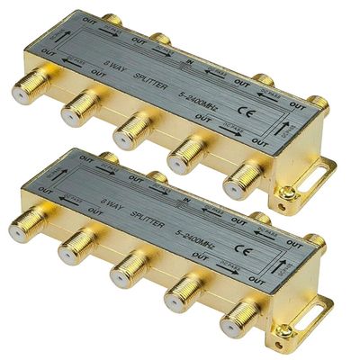 iMBAPrice 110017-2 (2-Pack) Glod Plated 2.4 Ghz -8 Way Coaxial Cable Splitter F-Type Screw for Video Satellite Splitter/VCR/Cable Splitter/TV Splitter/Antenna Splitter/RG6 Splitter