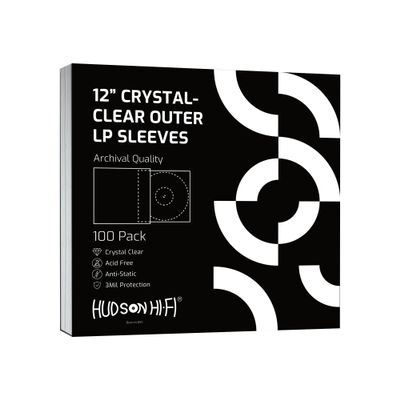 Hudson Hi-Fi Flexible Archival-Grade Vinyl Jacket Outer Sleeves 100 Pack Crystal Clear Polypropylene, Anti-Static & Acid-Free