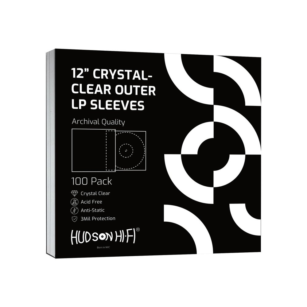 Hudson Hi-Fi Flexible Archival-Grade Vinyl Jacket Outer Sleeves 100 Pack Crystal Clear Polypropylene, Anti-Static & Acid-Free