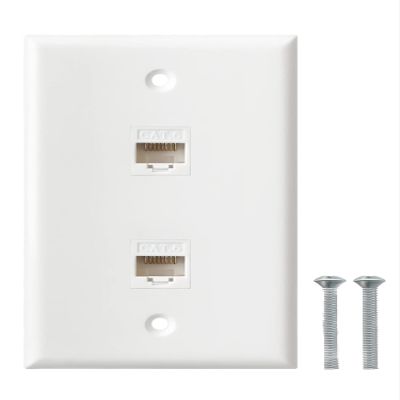 Ethernet Wall Plate, 2 Port Cat6 RJ45 Keystone Inline Coupler Wall Plate for Cat7/6/5/5e Ethernet Devices - White