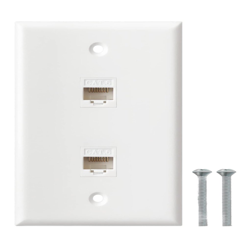 Ethernet Wall Plate, 2 Port Cat6 RJ45 Keystone Inline Coupler Wall Plate for Cat7/6/5/5e Ethernet Devices - White