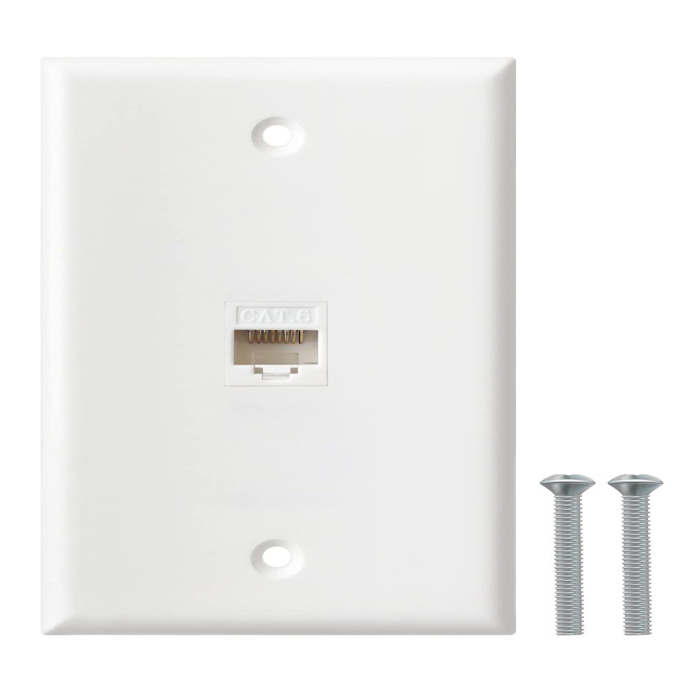 Ethernet Wall Plate, 1 Port Cat6 RJ45 Keystone Inline Coupler Wall Plate for Cat7/6/5/5e Ethernet Devices - White