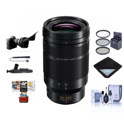 Panasonic LUMIX G Leica DG Vario-Elmarit 50-200mm f/2.8-4 Aspherical Lens for MFT, Bundle w/67mm Filter Kit, Lens Wrap, Cleaning Kit