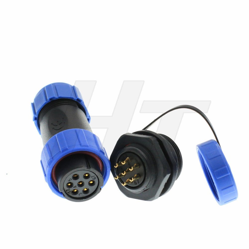 HangTon HE21 7 Pin Connector Power Industrial Waterproof IP68 Electrical Automotive Circular Connector Female Cable Plug Male Panel Mount Socket, 15Amp