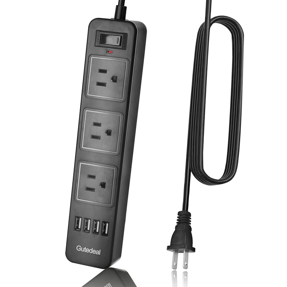 10FT 2 Prong Power Strip, USB Power Strip with 10ft Extension Long Cord, 3-Outlet Surge Protector with 4 USB Charging Ports for Smartphone, Black, 2 Pronged