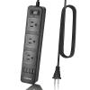 10FT 2 Prong Power Strip, USB Power Strip with 10ft Extension Long Cord, 3-Outlet Surge Protector with 4 USB Charging Ports for Smartphone, Black, 2 Pronged view 1