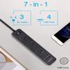10FT 2 Prong Power Strip, USB Power Strip with 10ft Extension Long Cord, 3-Outlet Surge Protector with 4 USB Charging Ports for Smartphone, Black, 2 Pronged view 2