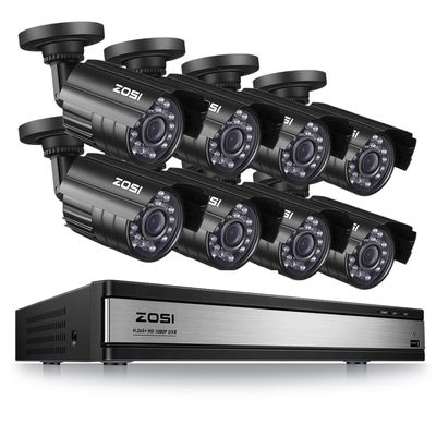 ZOSI 16CH 1080P Surveillance Cameras System Outdoor H.265+ 16Channel 1080P Security DVR Recorder and 8pcs 1080P Weatherproof Bullet Cameras,80ft Night Vision, Motion Alert,Remote Access(No HDD)
