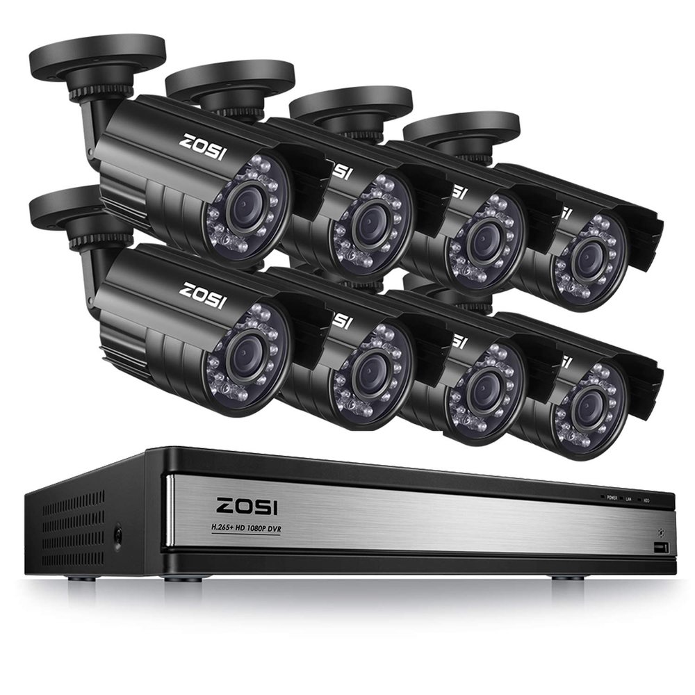 ZOSI 16CH 1080P Surveillance Cameras System Outdoor H.265+ 16Channel 1080P Security DVR Recorder and 8pcs 1080P Weatherproof Bullet Cameras,80ft Night Vision, Motion Alert,Remote Access(No HDD)