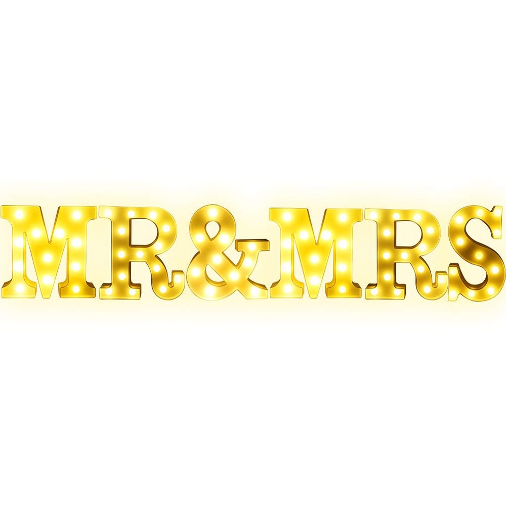 Creation Core 8.7" Tall Large LED Marquee Signs Battery Operated Warm White Light Up Letters for Wedding Party Banner Table Decorations Gift, MR & MRS