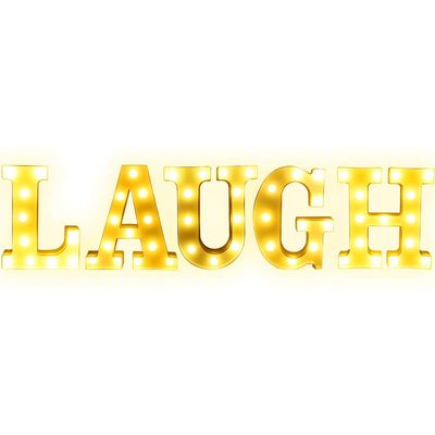 Creation Core 8.7" Tall Large LED Laugh Marquee Signs Battery Operated Warm White Light Up Letters for Tabletop Shelf Home Wall Office Decoration, Laugh