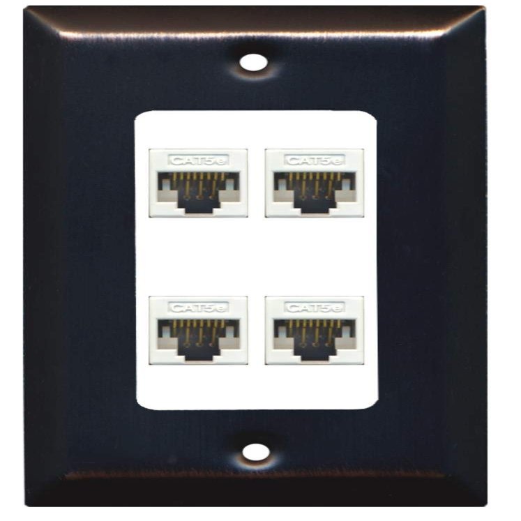 RiteAV Decorative 1 Gang 4 Port Cat5e Ethernet Wall Plate - Bronze/White
