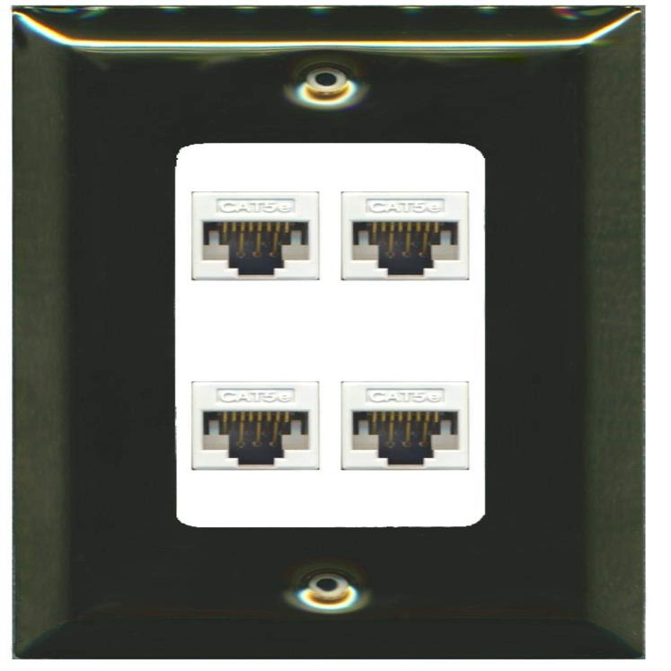 RiteAV Decorative 1 Gang 4 Port Cat5e Ethernet Wall Plate - Brass/White