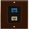 RiteAV - 1 Port Phone Beige 1 Port Cat6 Ethernet Blue Decorative Wall Plate - Brown/Black - Bracket Included view 1