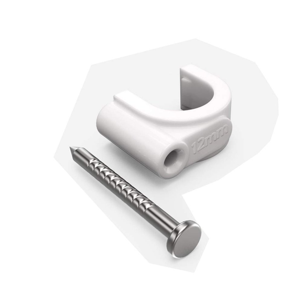200 PCS Cable Clips with Screws, White Plastic Cable Wire Clips for RG6/RG59/CAT6/RJ45 Cable, 12mm Round Cable Management for Coax Cable/TV Wire/Led Starlight