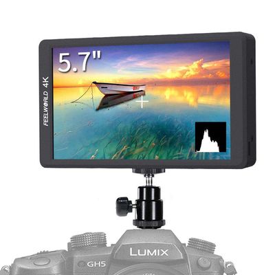 FEELWORLD F570 5.7" Small 4K Broadcast Monitor IPS Screen Vlog Monitor with Tilt Arm, Mini Quick Release Plate for Sony,Nikon,Canon DSLR and Gimbals