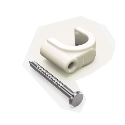 Cable Wire Clips with Round Nails, White Cable Clips for Ethernet Cable, 10mm Nail-in Cable Clips for RG6/RG59/CAT6/RJ45 Cable, 200 Pieces Cord Tie Holder with Steel Nails