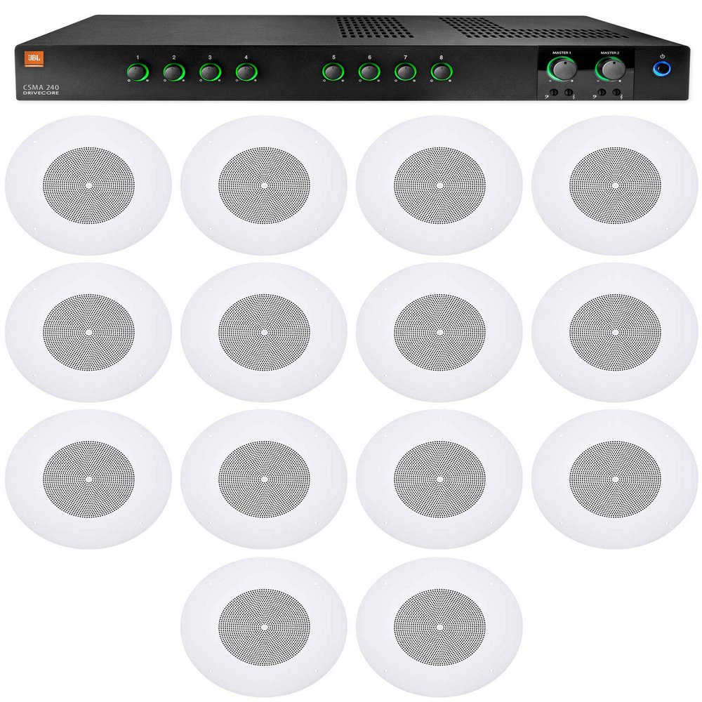 JBL CSMA240 Restaurant/Bar/Cafe 2x40w Amplifier 4/8ohm/70/100V+(14) 8" Speakers