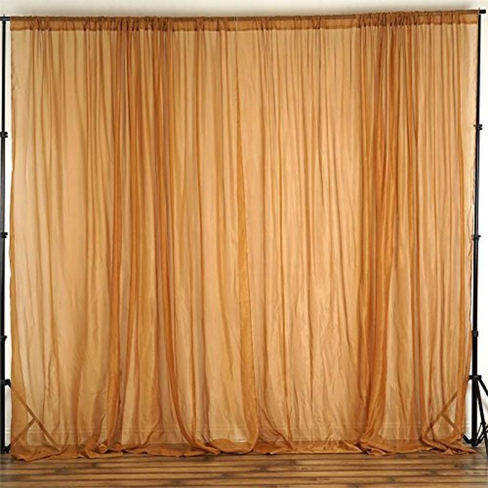 AK TRADING CO. 120" Wide (10Ft Wide) IFR Sheer Voile Drape Panels for Backdrop, Wedding Events, Ceiling Drapes, Event Masking, & Decor - Select from 6ft to 50ft Length. (10 feet x 14 feet, Gold)