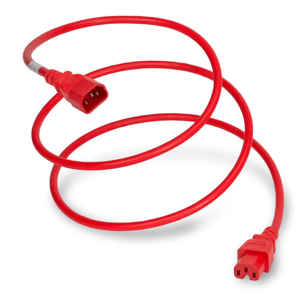 World Cord Sets 12 Foot IEC 60320 C14 to C15 High Temperature Equipment 15 Amp Power Cable (Red)
