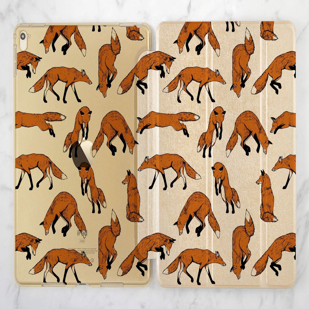 Cute Red Fox Pattern Gold Rose Gold Smart Cover Case For Apple iPad Air 1 2 iPad Mini 1 2 3 4 iPad Pro 9.7 10.5 12.9 iPad 9.7 2017 2018 Inch