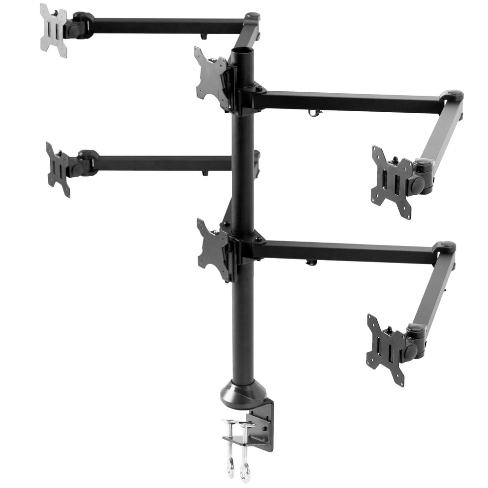 VIVO Steel Hex Monitor 23 to 32 inch LED LCD Clamp-on Desk Mount, Heavy Duty Articulating VESA Computer Stand, Holds 6 Screens, Fully Adjustable for Home Office Workstation, Black, STAND-V106A