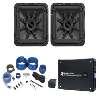 (2) KICKER 45L7R124 12" 2400w L7R Subwoofers Solo-Baric+Mono Amplifier+Amp Kit