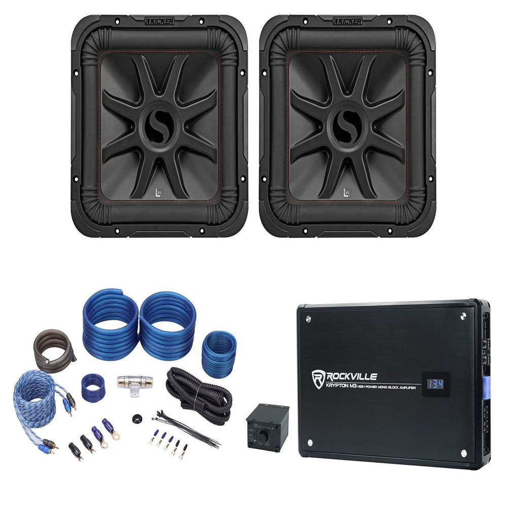 (2) KICKER 45L7R124 12" 2400w L7R Subwoofers Solo-Baric+Mono Amplifier+Amp Kit