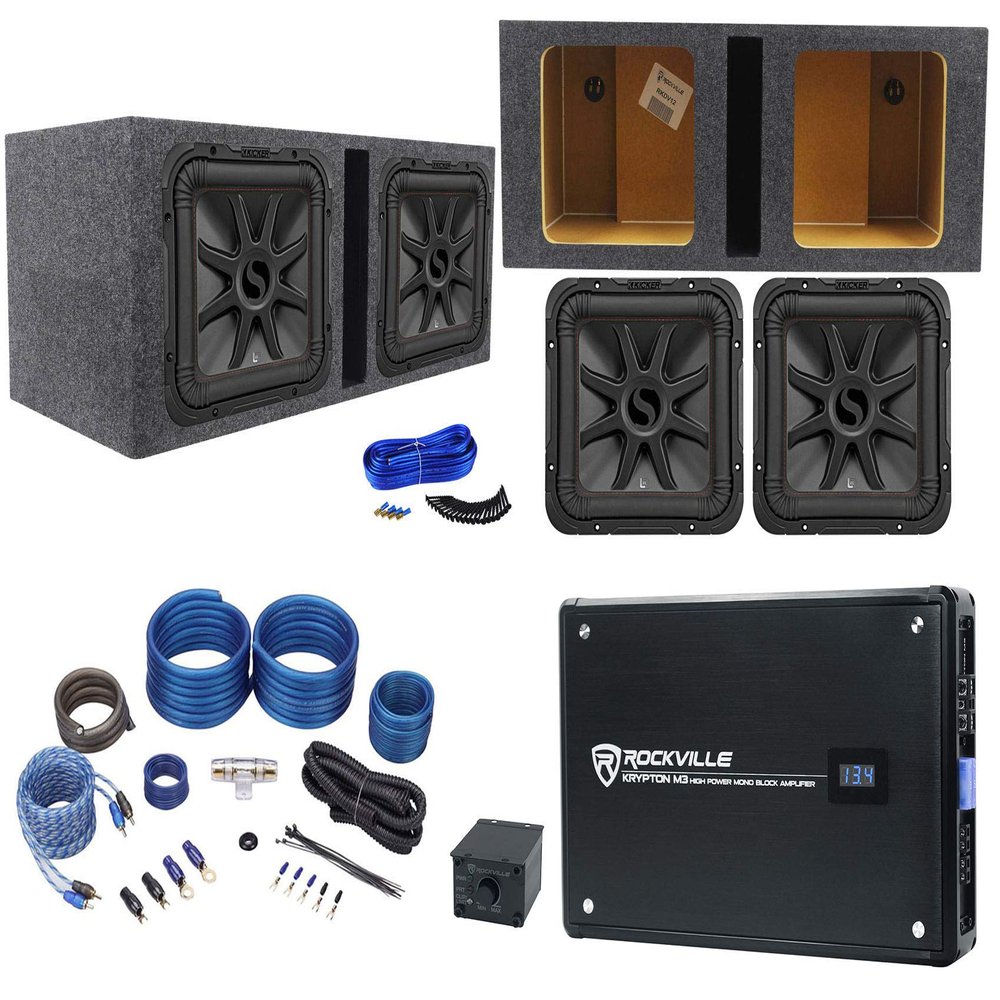 KICKER (2) 45L7R124 12" 2400w L7R Subwoofers Solo-Baric+Vented Sub Box+Amp+Wires