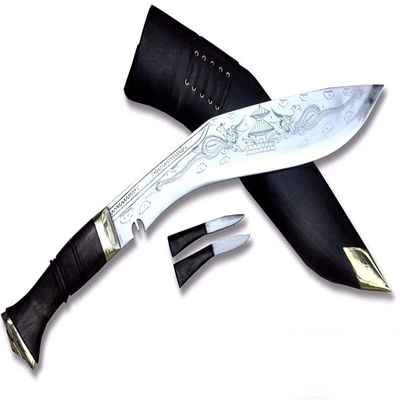 EGKH Kukri - Genuine Full Tang Raw Blade - 18 Inch Bhojpure Engraved - Handmade High Carbon Steel Knife in Nepal with Leather Sheath Khukuri