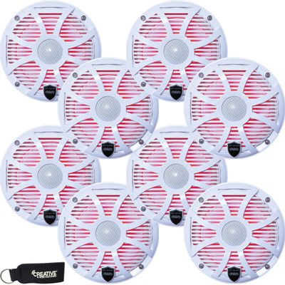 Wet Sounds - Four Pairs of REVO 6-SWW White Closed SW Grille 6.5 Inch Marine LED Coaxial Speakers