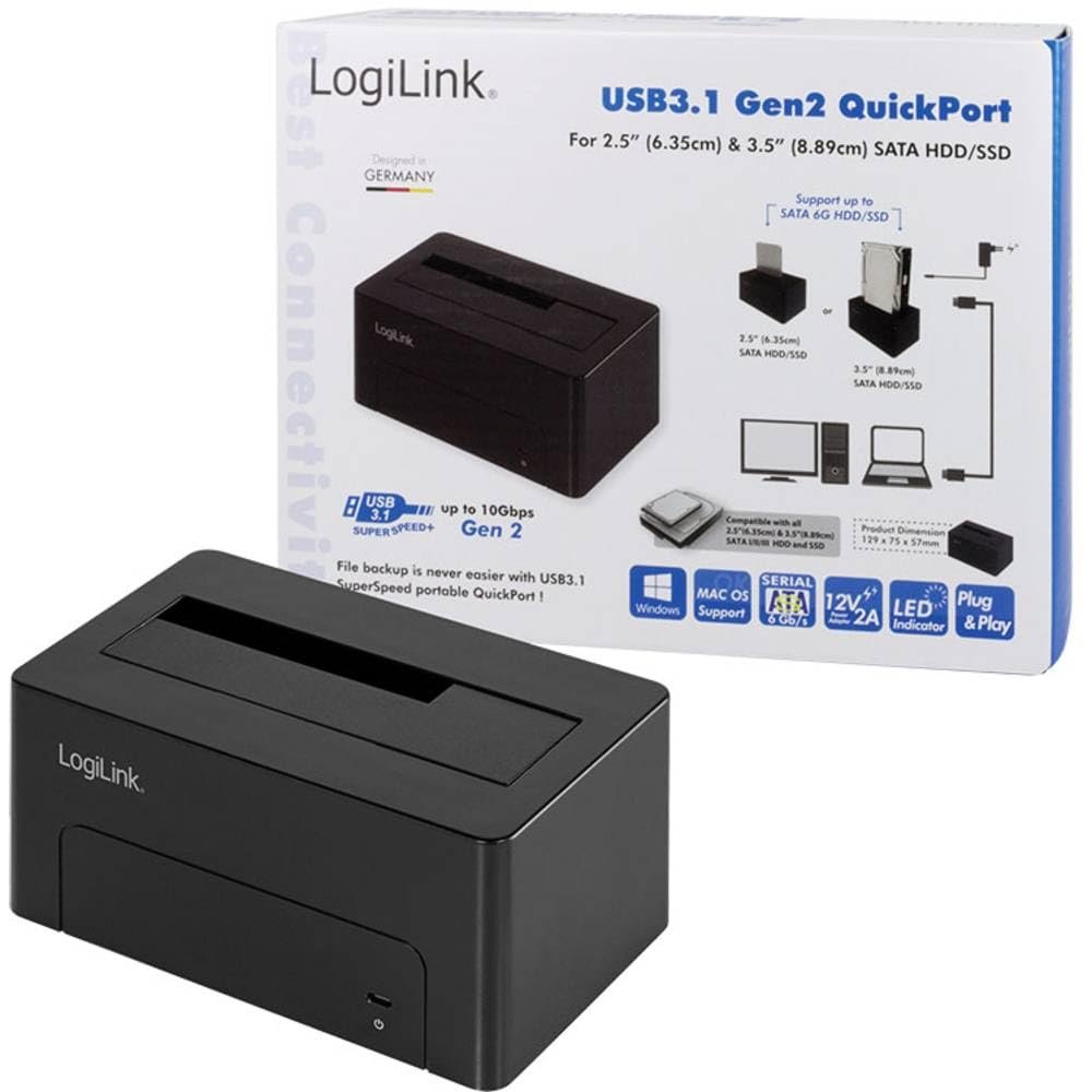 Logilink USB 3.1 Gen2 Docking Station, 1-Bay, for 2,5/3,5" SATA, W128271377 (1-Bay, for 2,5/3,5 SATA HDD/SSD, Black)