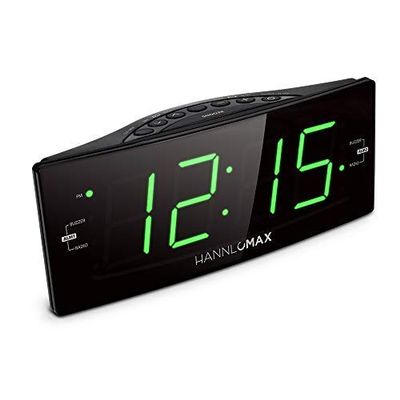 HANNLOMAX HX-112CR Alarm Clock Radio, AM/FM, 1.8 LED Display (Black)