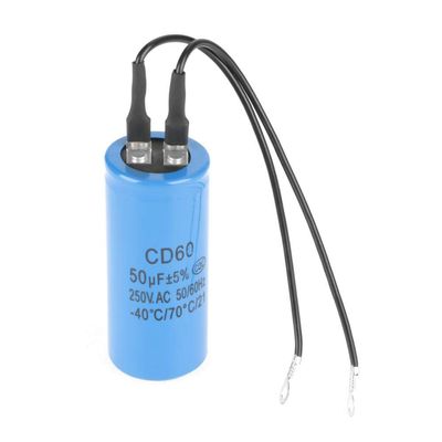 CD60 Motor Start Capacitor, 50uF 250V AC, Metallized Polypropylene Film, for Air Conditioner Compressor Motor, 50/60Hz, Blue, Cylindrical