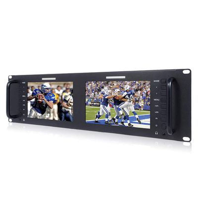 FEELWORLD D71 Plus 3RU Dual 7 inch 3G SDI Broadcast Rack Mount Monitor 1920x1200 HD LCD IPS Screen with 3 Color Tally Light HDMI AV Input Output