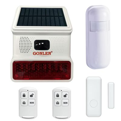 GONLEN Strobe Solar Siren Outdoor Wireless 433mhz Horn Sound Flash Home Alarm Security System with Motion Detector PIR Door Sensor for House Burglar Anti Thief