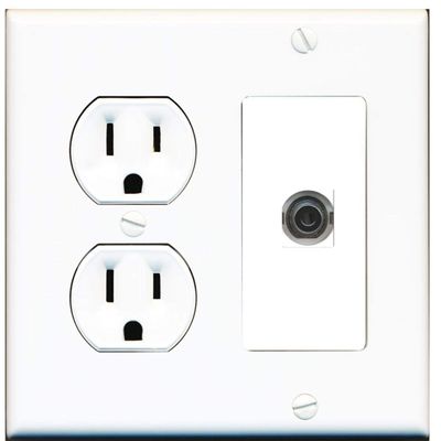 15 Amp Duplex Round Power Outlet 1 Port 3.5mm Headphone/Aux Wall Plate