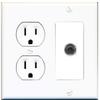 15 Amp Duplex Round Power Outlet 1 Port 3.5mm Headphone/Aux Wall Plate view 1
