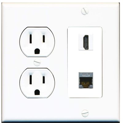 15 Amp Round Power Outlet 1 Port HDMI 1 Cat6 Shielded Ethernet Wall Plate