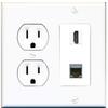 15 Amp Round Power Outlet 1 Port HDMI 1 Cat6 Shielded Ethernet Wall Plate view 1