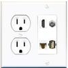 15 Amp Round Power Outlet HDMI Coax Cat6 USB A-A Wall Plate White view 1