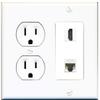 15 Amp Round Power Outlet 1 Port HDMI 1 Cat5e Ethernet Wall Plate White view 1