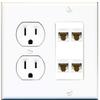 15 Amp Duplex Round Power Outlet 4 Port Cat6 Ethernet Wall Plate White view 1