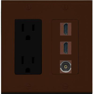 RiteAV - 15 Amp Power Outlet 2 Port HDMI 1 Port Toslink Decorative Wall Plate - Brown