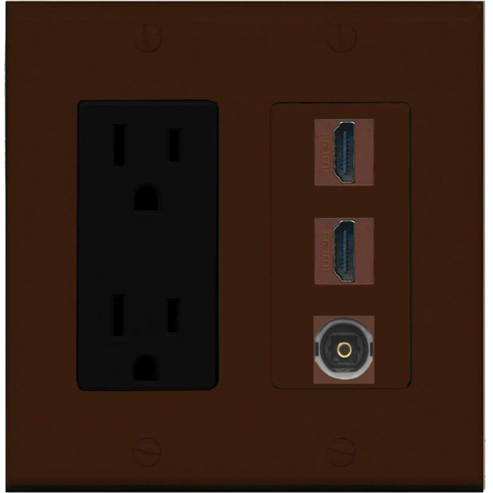 RiteAV - 15 Amp Power Outlet 2 Port HDMI 1 Port Toslink Decorative Wall Plate - Brown